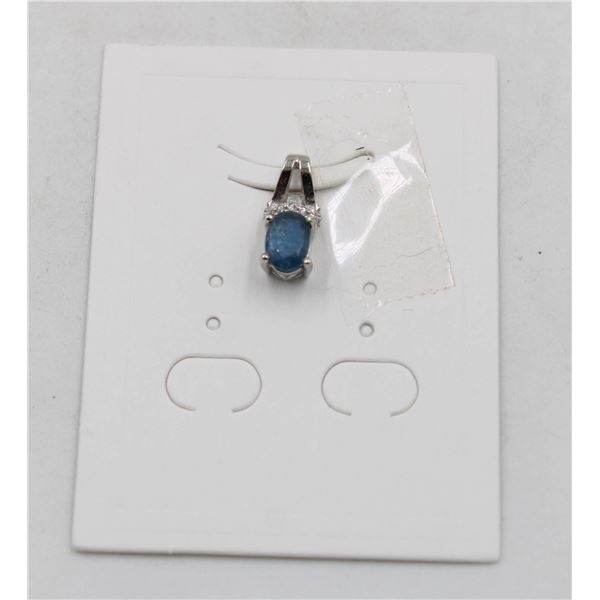 #119-HEATED BLUE SAPPHIRE & CZ GEMSTONE PENDANT