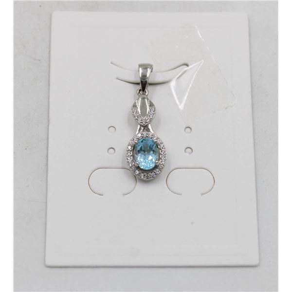 #16-SKY BLUE TOPAZ & CZ GEMSTONE PENDANT