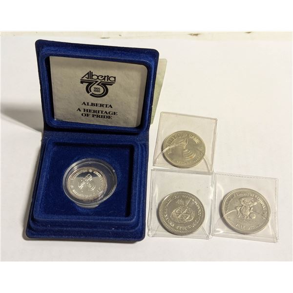 LOT OF 4 VINTAGE ALBERTA MEDALLIONS/COINS: