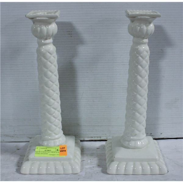 PAIR OF 13 INCH TALL MILK GLASS CANDLE HOLDERS