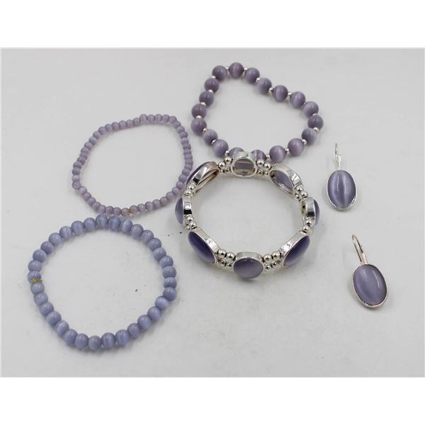 LOT OF PURPLE STONE JEWELRY INCLUDING 4 BRACELETS