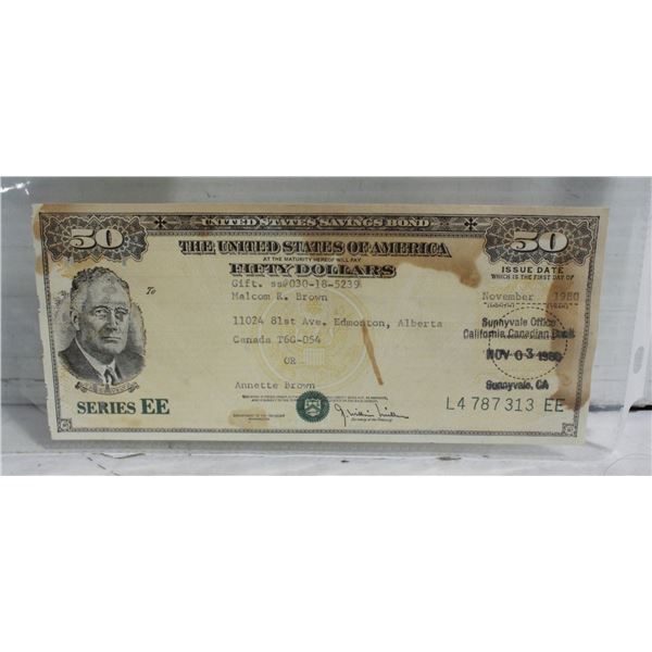 50 USD SAVINGS BOND - NOV 1980