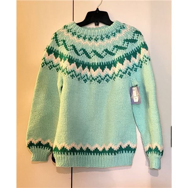 37)  NEW, WITH TAGS, SOFT GREEN WITH WHITE & DARK