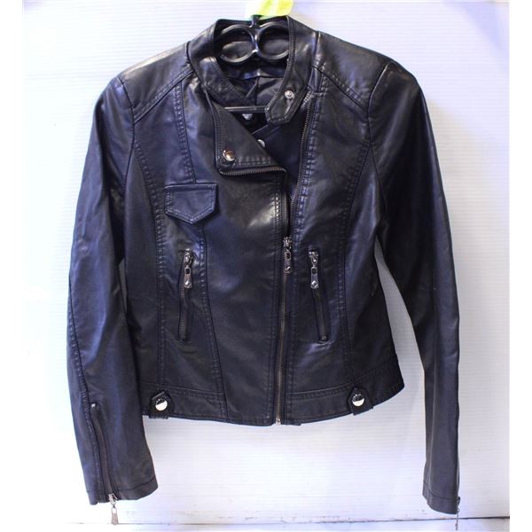 BLACK LEATHERETTE BOMBER DOUBLE-BREASTED