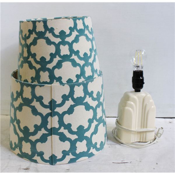 ART DECO LAMP & PAIR OF LINEN AND VELVET