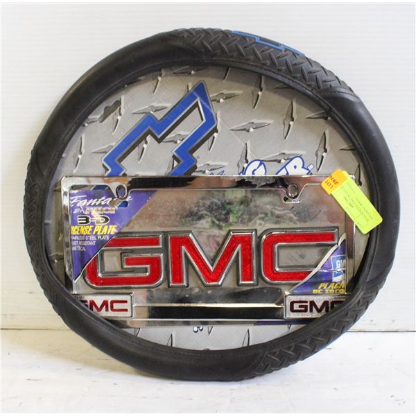 3D STAINLESS GMC PLATE & GM STEERING WHEEL