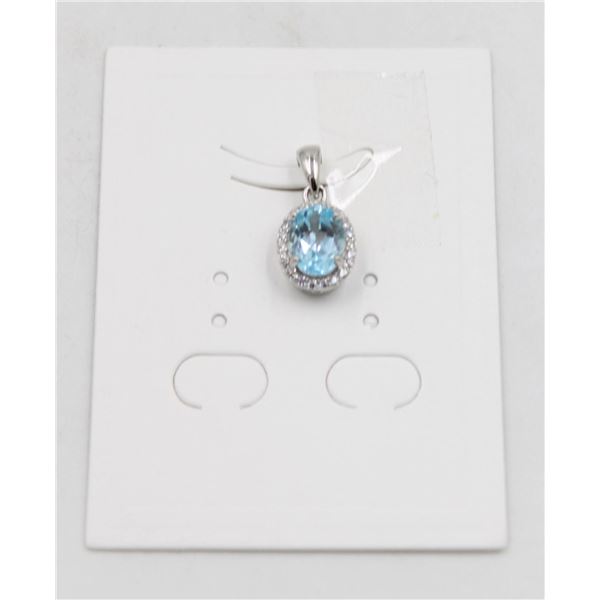 #21-SKY BLUE TOPAZ & CZ GEMSTONE PENDANT