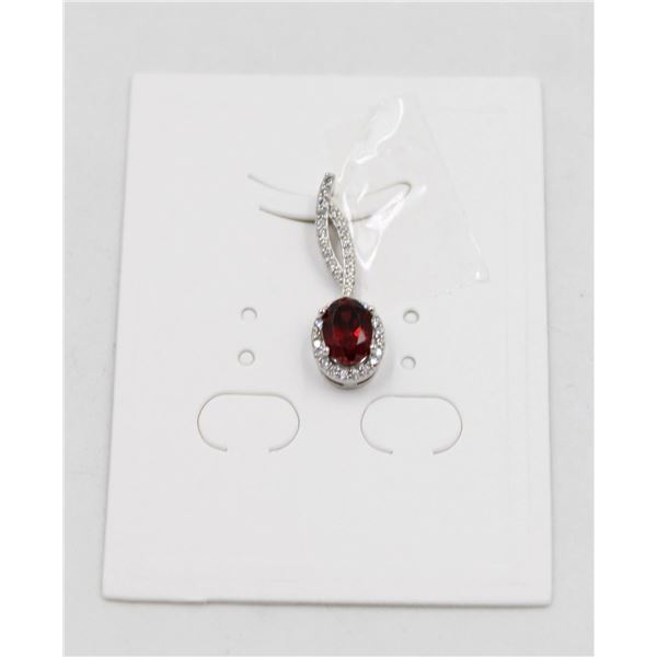 #105-UNHEATED  RED GARNET  & CZ GEMSTONE PENDANT