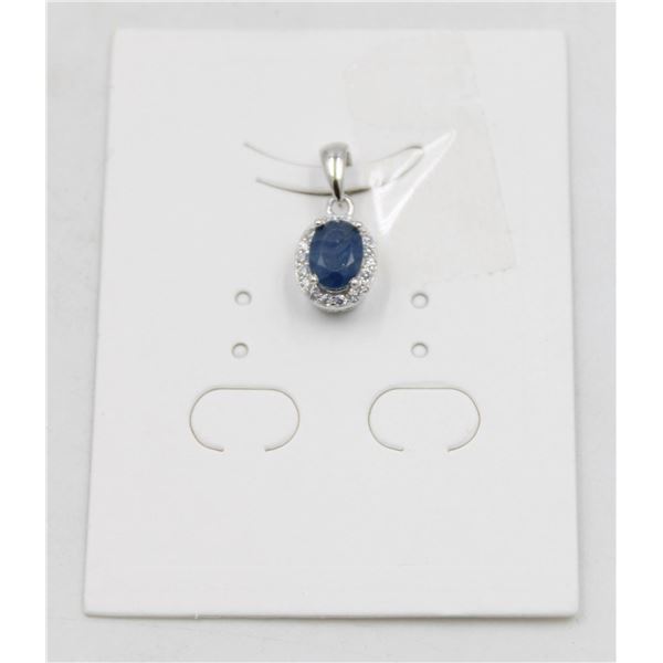 #32-HEATED BLUE SAPPHIRE  & CZ GEMSTONE PENDANT