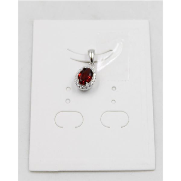 #116-UNHEATED  RED GARNET  & CZ GEMSTONE PENDANT