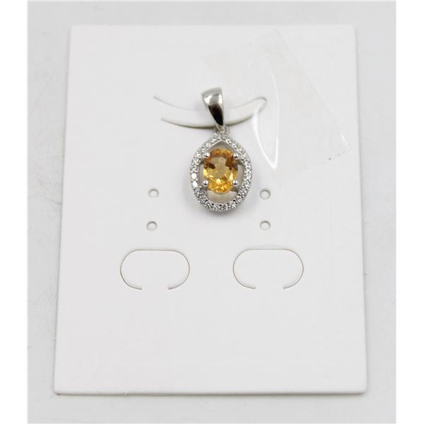 #56-UNHEATED CITRINE  & CZ GEMSTONE PENDANT