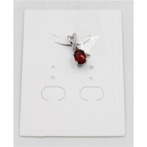 #107-UNHEATED  RED GARNET  & CZ GEMSTONE PENDANT