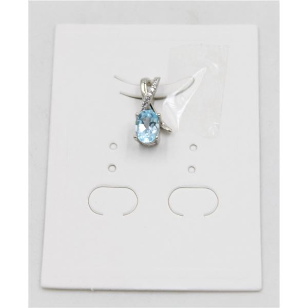 #11-SKY BLUE TOPAZ & CZ GEMSTONE PENDANT