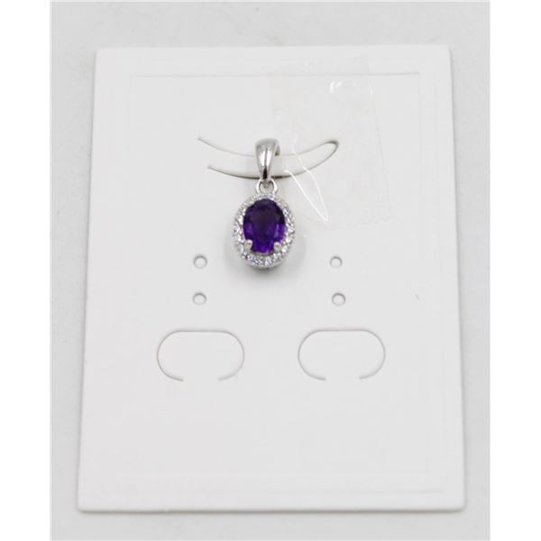 #69-UNHEATED  AMETHYST & CZ GEMSTONE PENDANT