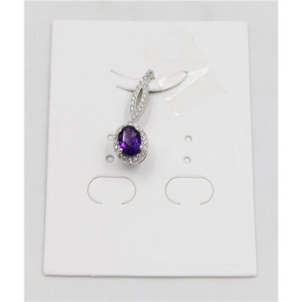 #72-UNHEATED  AMETHYST & CZ GEMSTONE PENDANT