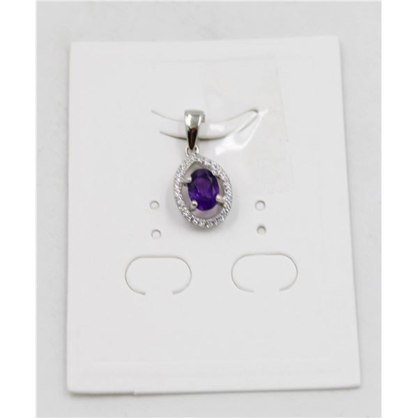 #77-UNHEATED  AMETHYST & CZ GEMSTONE PENDANT