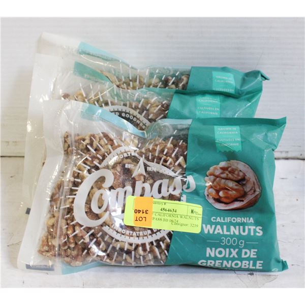 3 BAGS OF CALIFORNIA WALNUTS 300G COMPASS BB 06/24