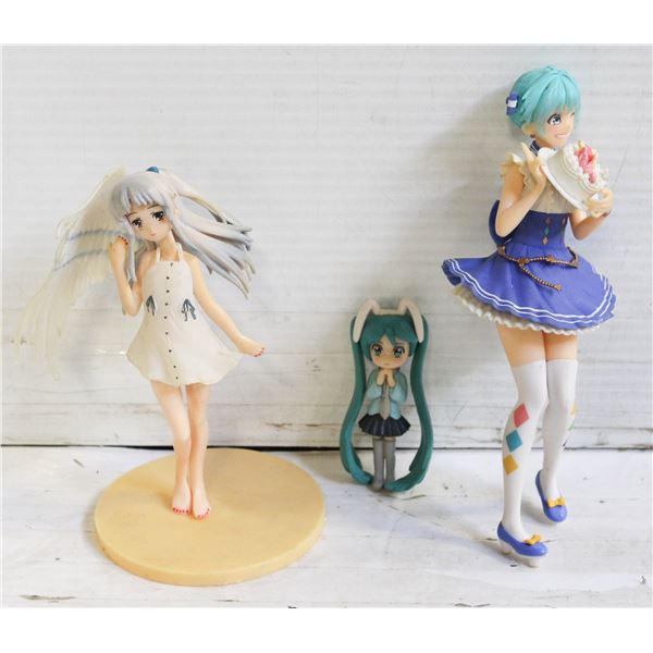LOT OF 3 JAPANESE ANIME GIRL FIGURINES