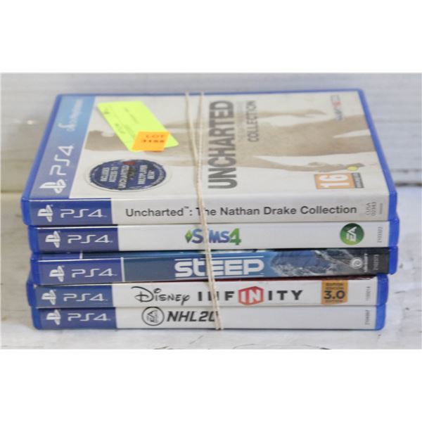 LOT OF 5 PS4 GAMES INCLUDING NHL20, DISNEY, SIMS