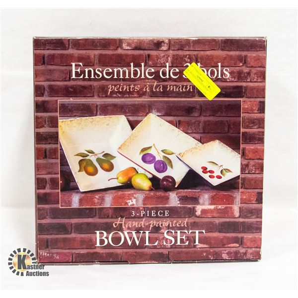 NEW 3PC HAND PAINTED SET OF BOWLS