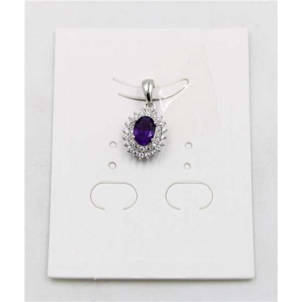 #84-UNHEATED  AMETHYST & CZ GEMSTONE PENDANT