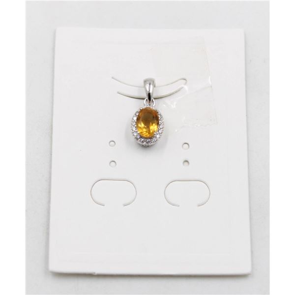 #61-UNHEATED CITRINE  & CZ GEMSTONE PENDANT