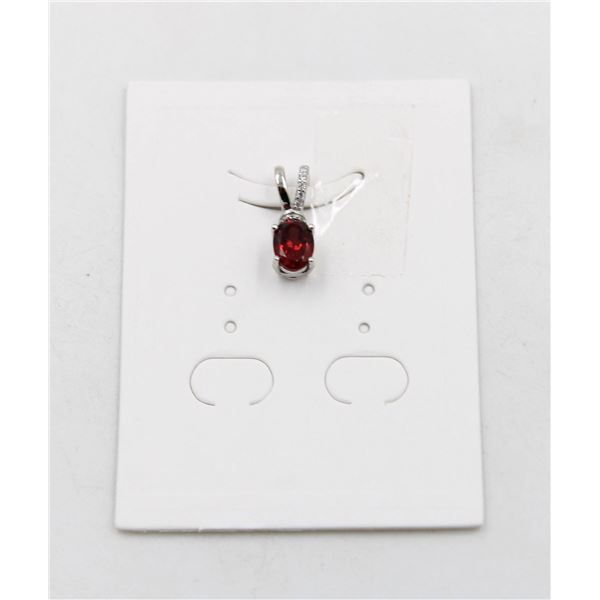 #96-UNHEATED  RED GARNET  & CZ GEMSTONE PENDANT