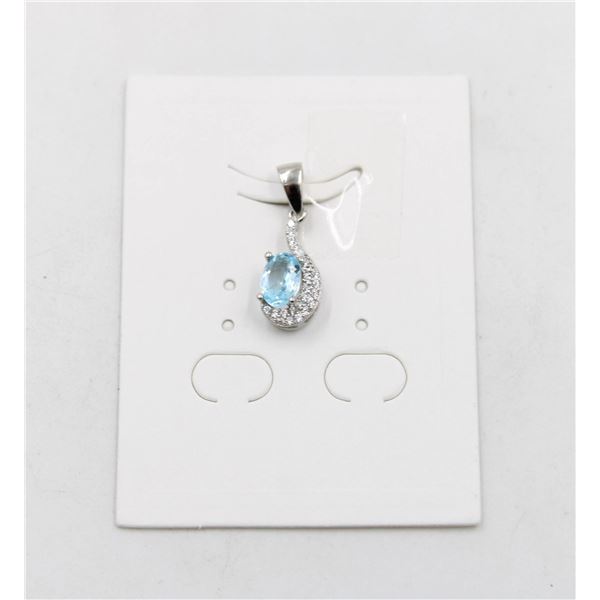#17-SKY BLUE TOPAZ & CZ GEMSTONE PENDANT