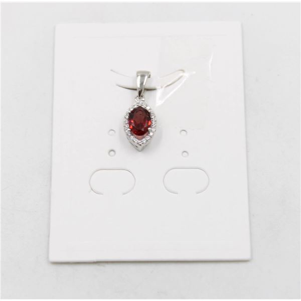 #102-UNHEATED  RED GARNET  & CZ GEMSTONE PENDANT
