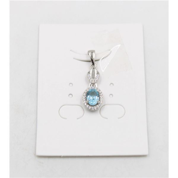 #14-SKY BLUE TOPAZ & CZ GEMSTONE PENDANT