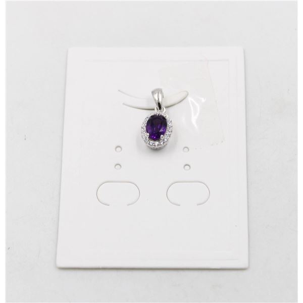 #67-UNHEATED  AMETHYST & CZ GEMSTONE PENDANT