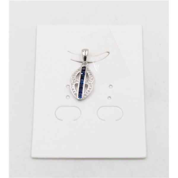 #36-HEATED BLUE SAPPHIRE  & CZ GEMSTONE PENDANT