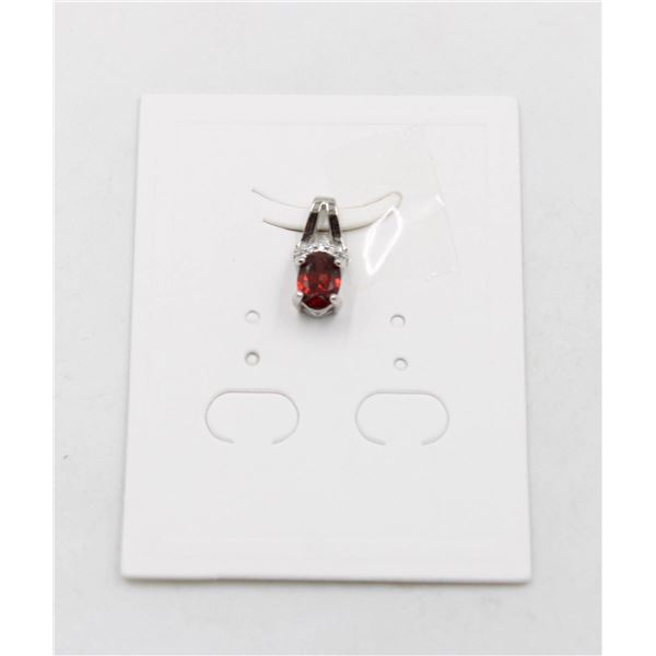 #108-UNHEATED  RED GARNET  & CZ GEMSTONE PENDANT