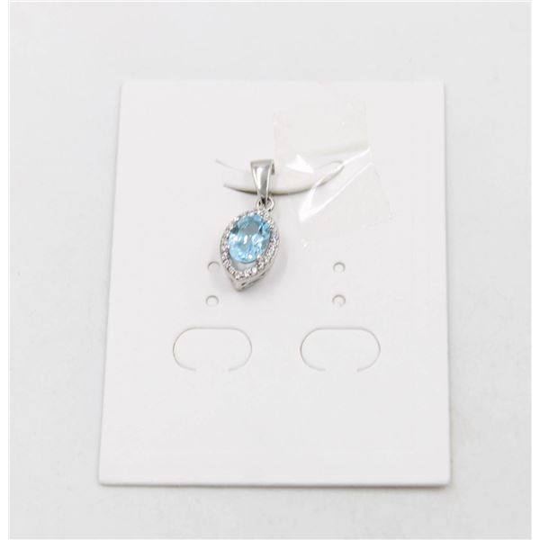 #02-SKY BLUE TOPAZ & CZ GEMSTONE PENDANT