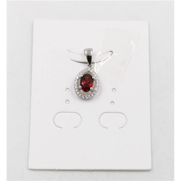 #113-UNHEATED  RED GARNET  & CZ GEMSTONE PENDANT