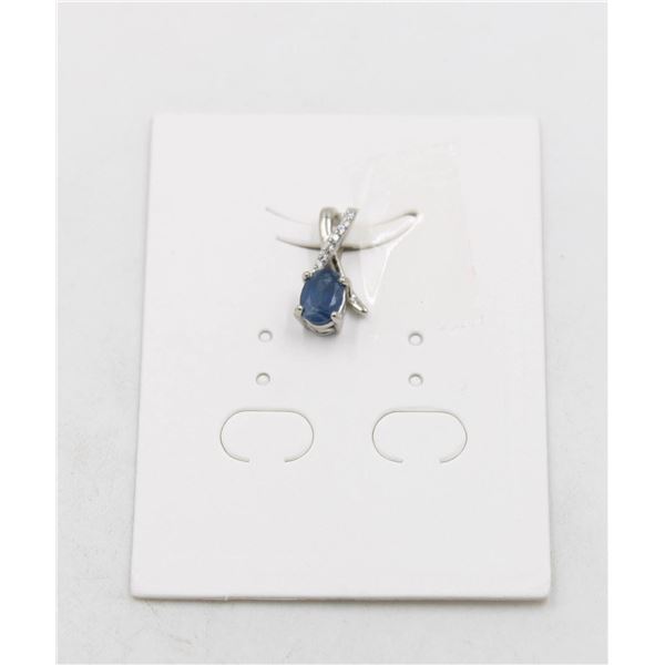 #34-HEATED BLUE SAPPHIRE  & CZ GEMSTONE PENDANT