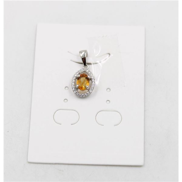 #57-UNHEATED CITRINE  & CZ GEMSTONE PENDANT