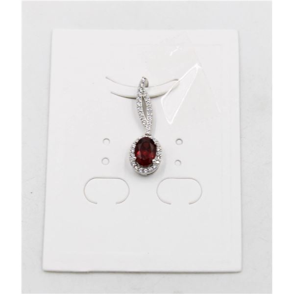 #103-UNHEATED  RED GARNET  & CZ GEMSTONE PENDANT
