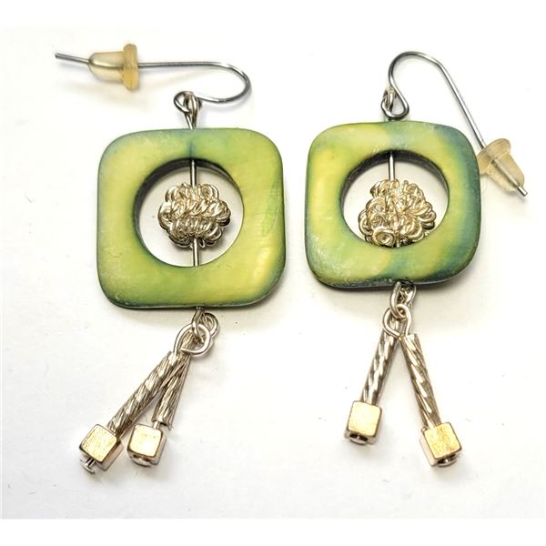 25)  SILVER TONE & PALE GREEN ABALONE DROP