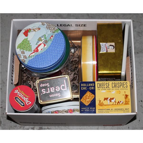 BOX OF VARIOUS TINS