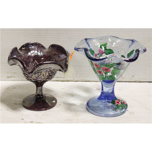 HAND PAINTED SIGNED COMPTE GLASS DISH, IRIDESCENT