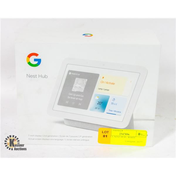 GOOGLE NEST HUB WHITE 7"DISPLAY S/N:2A011J3DA6HUG7