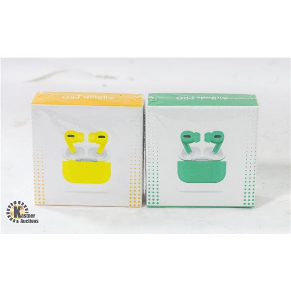 2 NEW PAIRS OF AIRBUDS PRO 1 YELLOW 1 GREEN