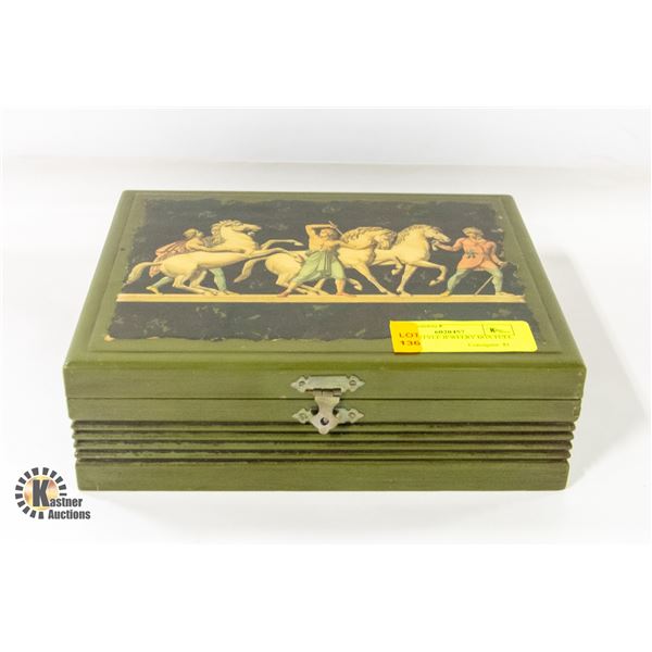 ROMAN STYLE JEWELRY BOX FULL OF 1970'S