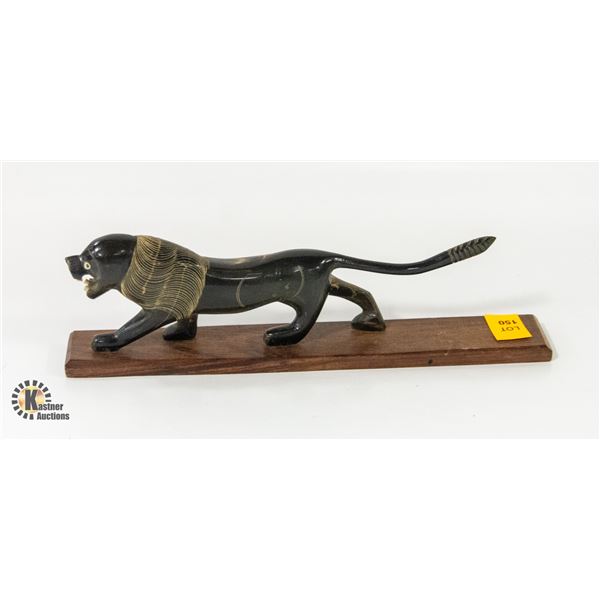 VINTAGE HAND CARVED EBONY HORN TIGER FIGURINE