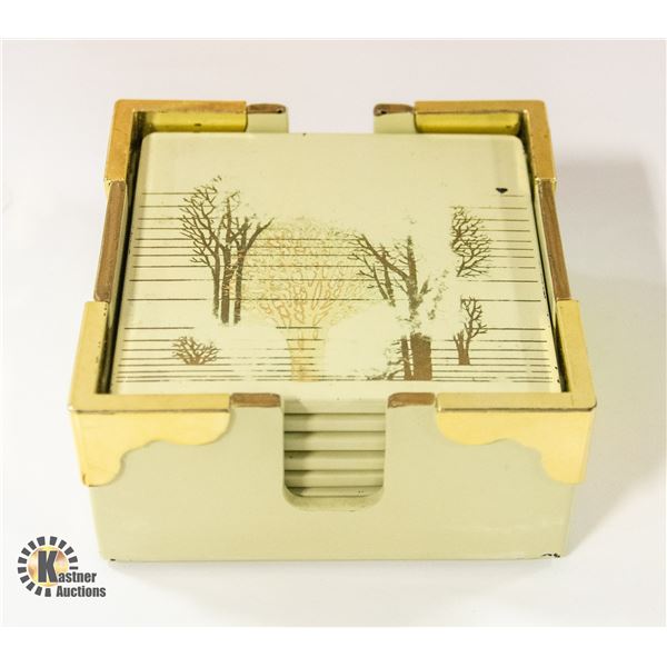 SET OF 6 MID-CENTURY COASTERS W/HOLDING CASE