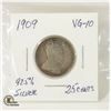 Image 1 : 1909 KING EDWARD 92.5% SILVER 25 CENTS