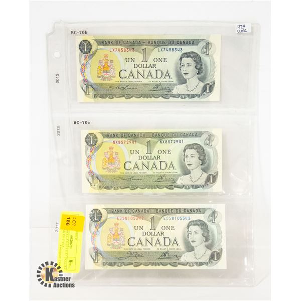 1973 UNCIRCULATED 3 $1 BILLS BANK OF CANADA