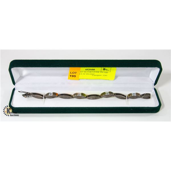 ESTATE 925 SILVER/STONE INLAID BRACELET IN VELVET