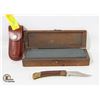 Image 1 : ESTATE KNIFE SHARPENING BLOCK & KNIFE WITH LEATHER